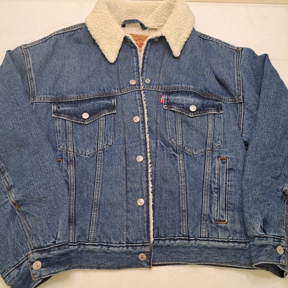 Levi's Jacket Medium Blue Denim Sherpa Lined Trucker M Classic Fit 1965-800